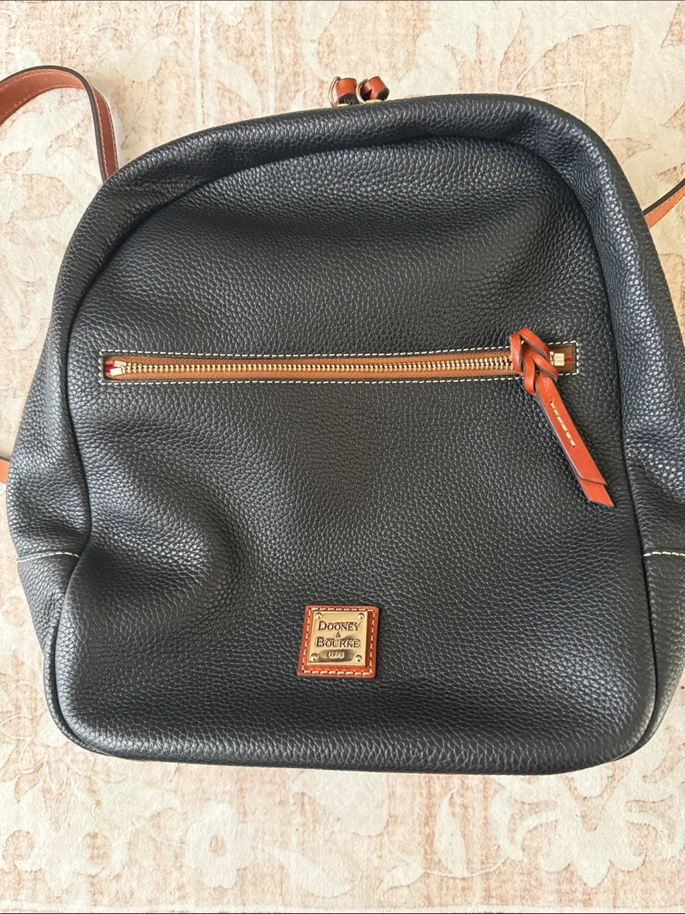 Dooney & Bourke Black Pebbled Leather Shoulder Bag with Brown Trim